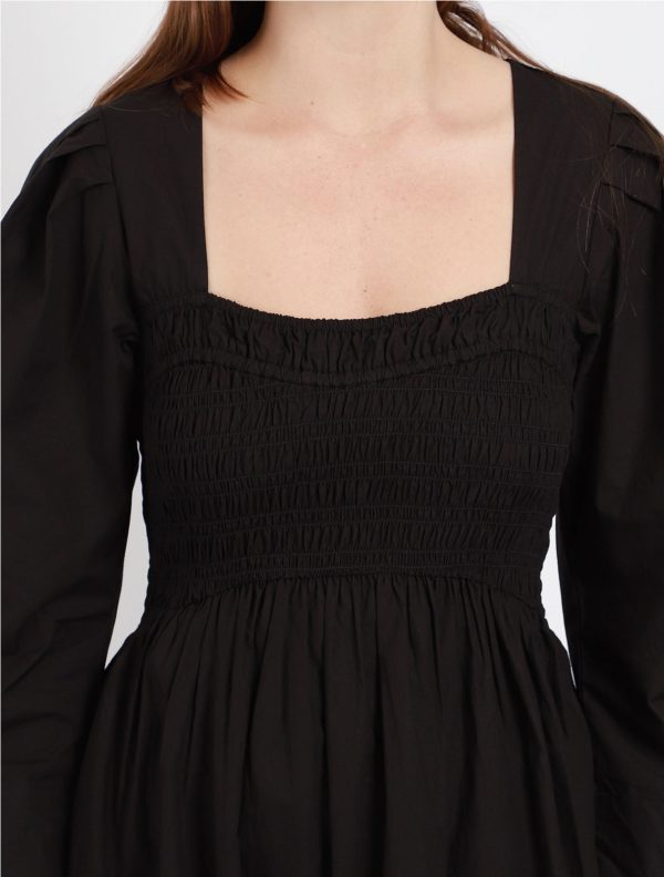 Cotton Poplin Open-neck Smock Long Dress